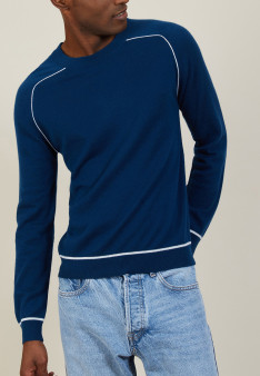 Two-tone round neck sweater in light cashmere - Percy