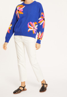 Pull fantaisie en coton bio - Mariane 8151 - 03 Bleu foncé