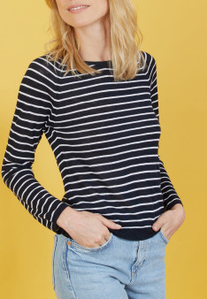 Pull bicolore en lin flammé - Nadege 7335 marine/blanc - 05 Bleu marine