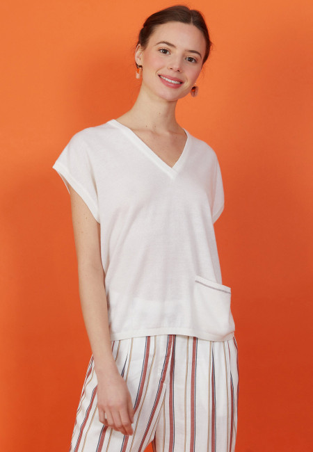 Cashmere Linen V-neck T-shirt - Meg
