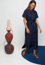 Robe chemise manches courtes en lin -Tori 7640 marine - 05 Bleu marine