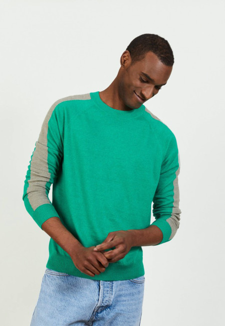 Two-tone round neck sweater in cashmere linen - Perry