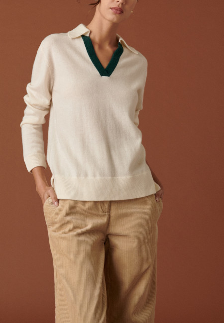 Cashmere sweater with two-tone polo neck - Celenie