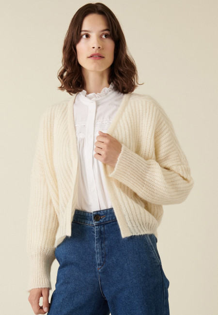 Mohair beaded ribbed cardigan - Camille