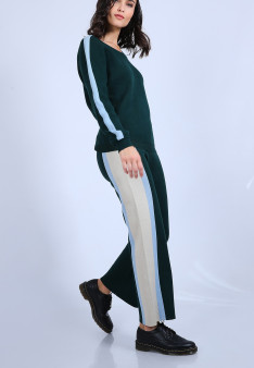 Pantalon sporty en coton cachemire - Palmyre 6715 emeraude/bleu ciel/ecru - 21 Vert foncé