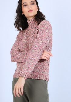 Pull col montant en laine chiné - Papyrus 6736 buvard - 25 Rose moyen