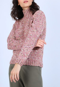 Pull col montant en laine chiné - Papyrus 6736 buvard - 25 Rose moyen