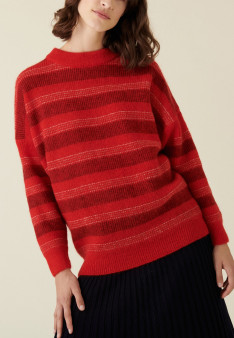 Pull col rond à rayures en mohair - Charlie 7502 rubis - 52 Rouge