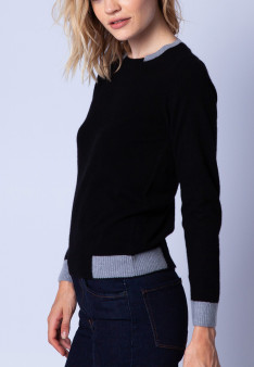 Two-tone round neck jumper made of cashmere - Ellipse 