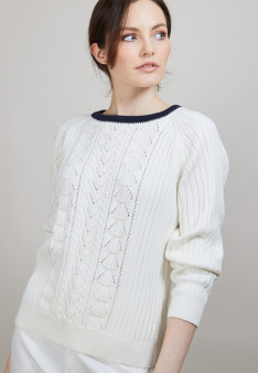 Pull en coton bio - Alice 6908 BLANC/MARINE- 02Blanc