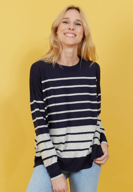 Two-tone striped cashmere linen sweater - Nerja