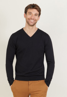 Pull col V en coton - Bouda 6810 noir - 01 Noir