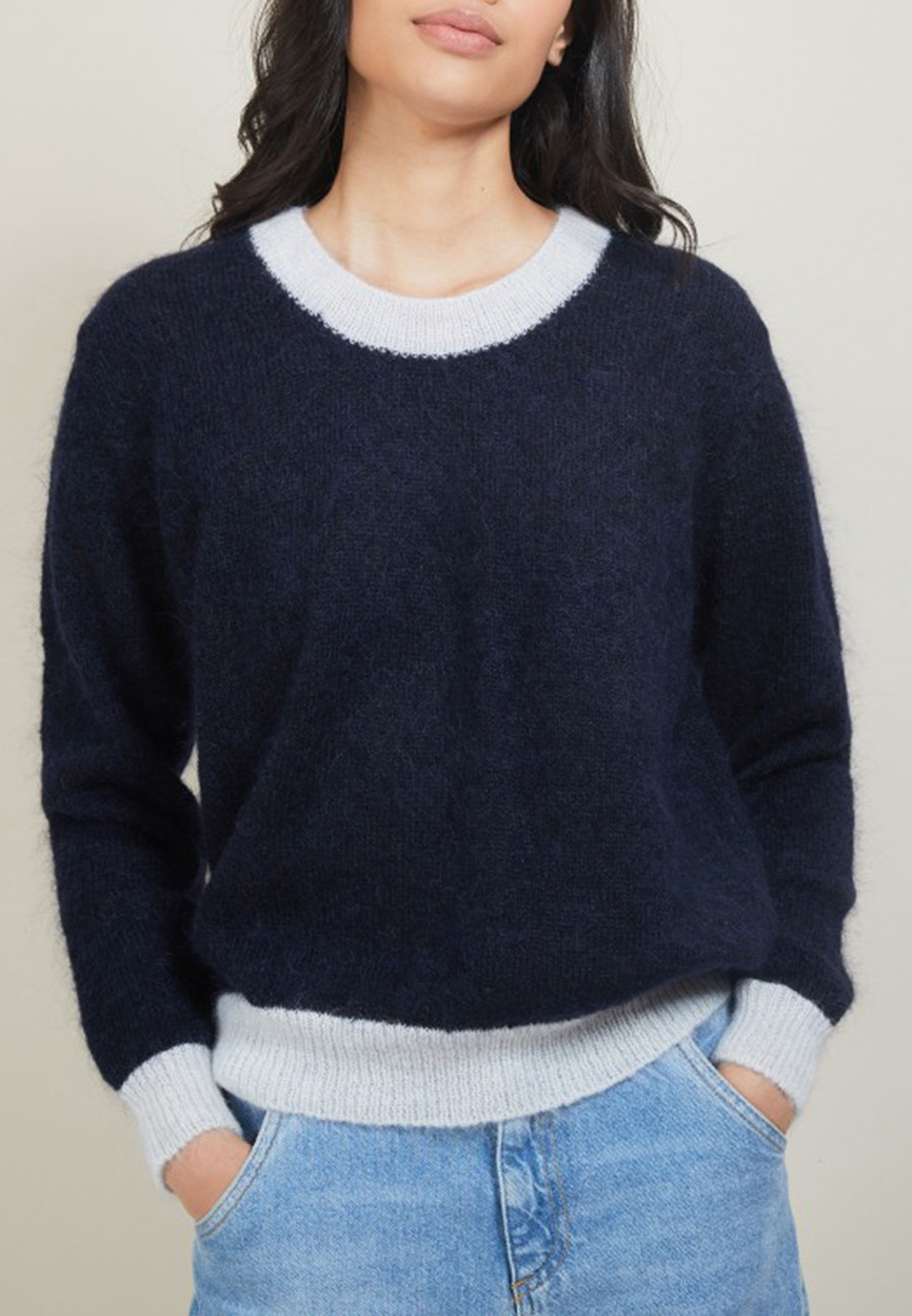 Two-tone round neck mohair sweater - Flavie