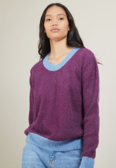 Two-tone round neck mohair sweater - Flavie