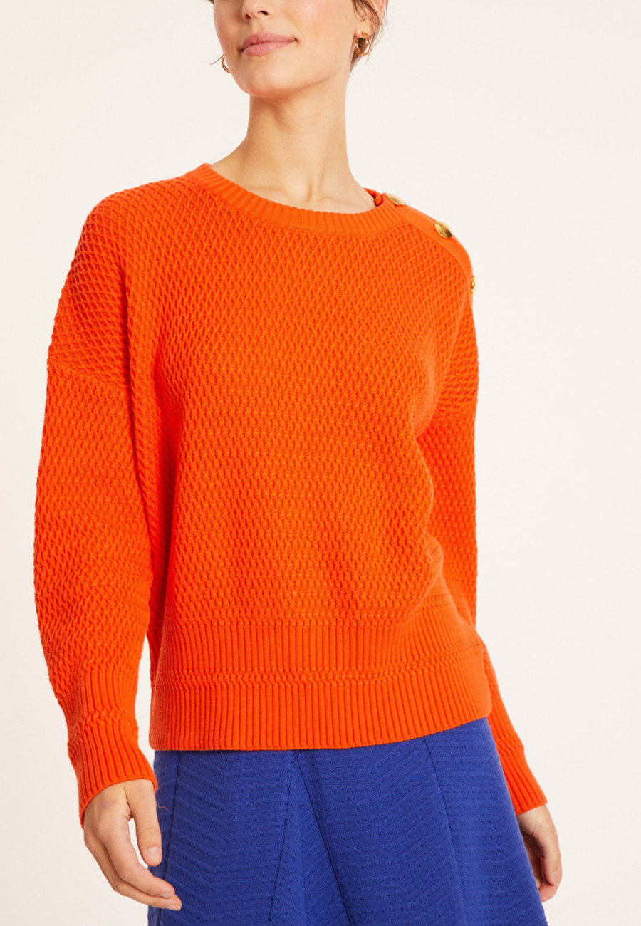 Round neck sweater with buttoned shoulder in organic cotton - Meryl