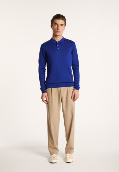 Pull col polo en 100% laine mérinos - Beni 6843 azur - 06 Bleu moyen