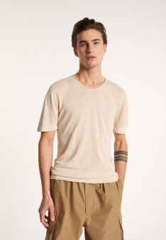 T-shirt col rond en lin flammé - Boséa 6851 maquis - 83 Kaki