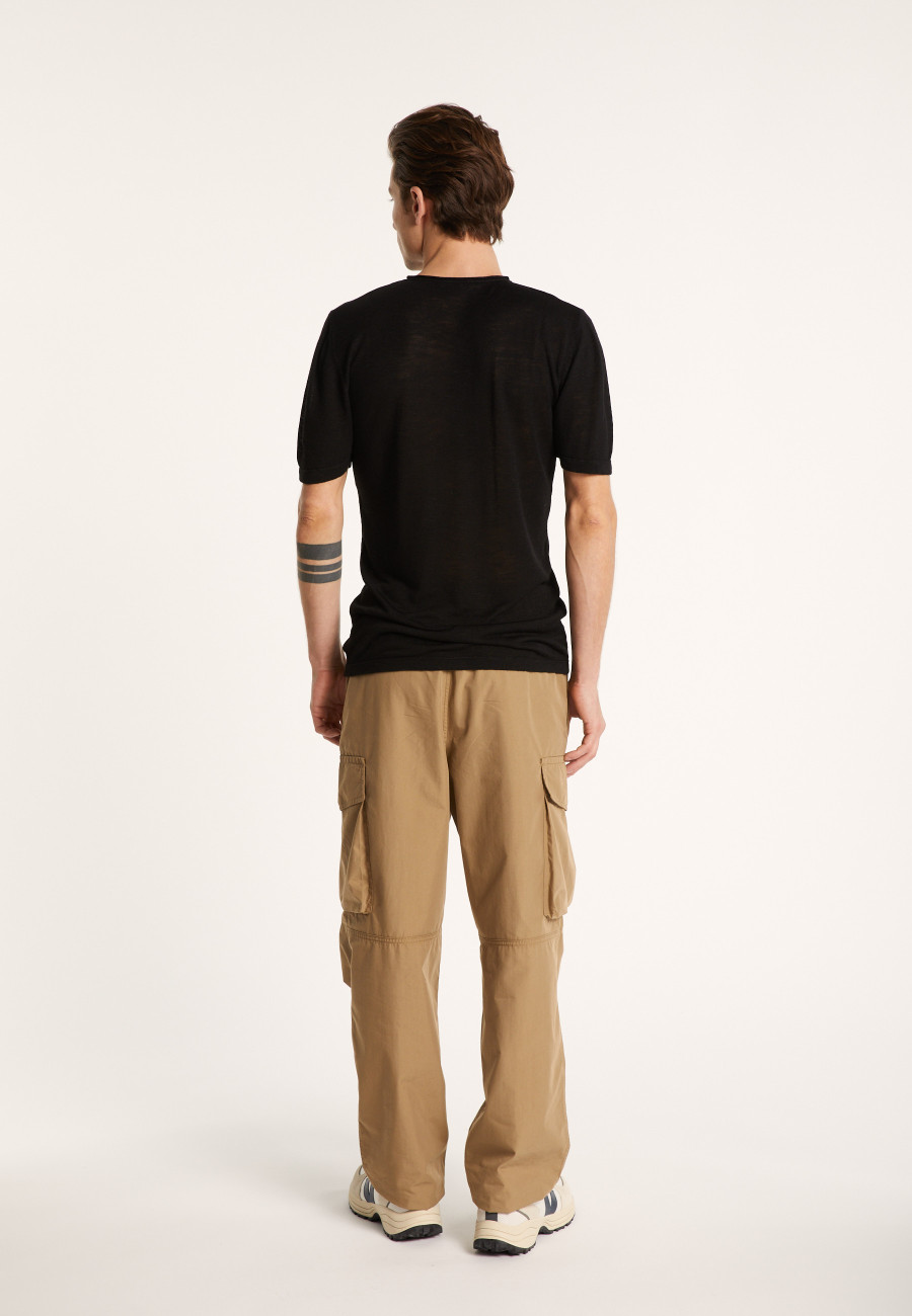 T-shirt col V en lin flammé - Bobélia 6810 noir - 01 Noir