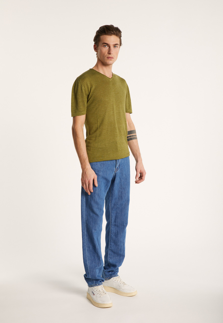 T-shirt col V en lin flammé - Reuben