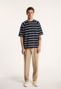 T-shirt en coton à rayures - Patrick 7360 blanc/rubis/sahara - 02 Blanc