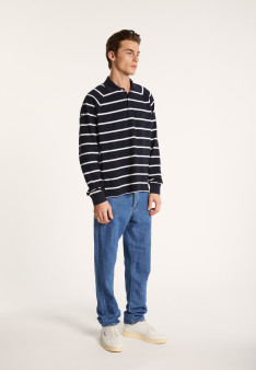 Long-sleeved striped cotton polo shirt - Pavel