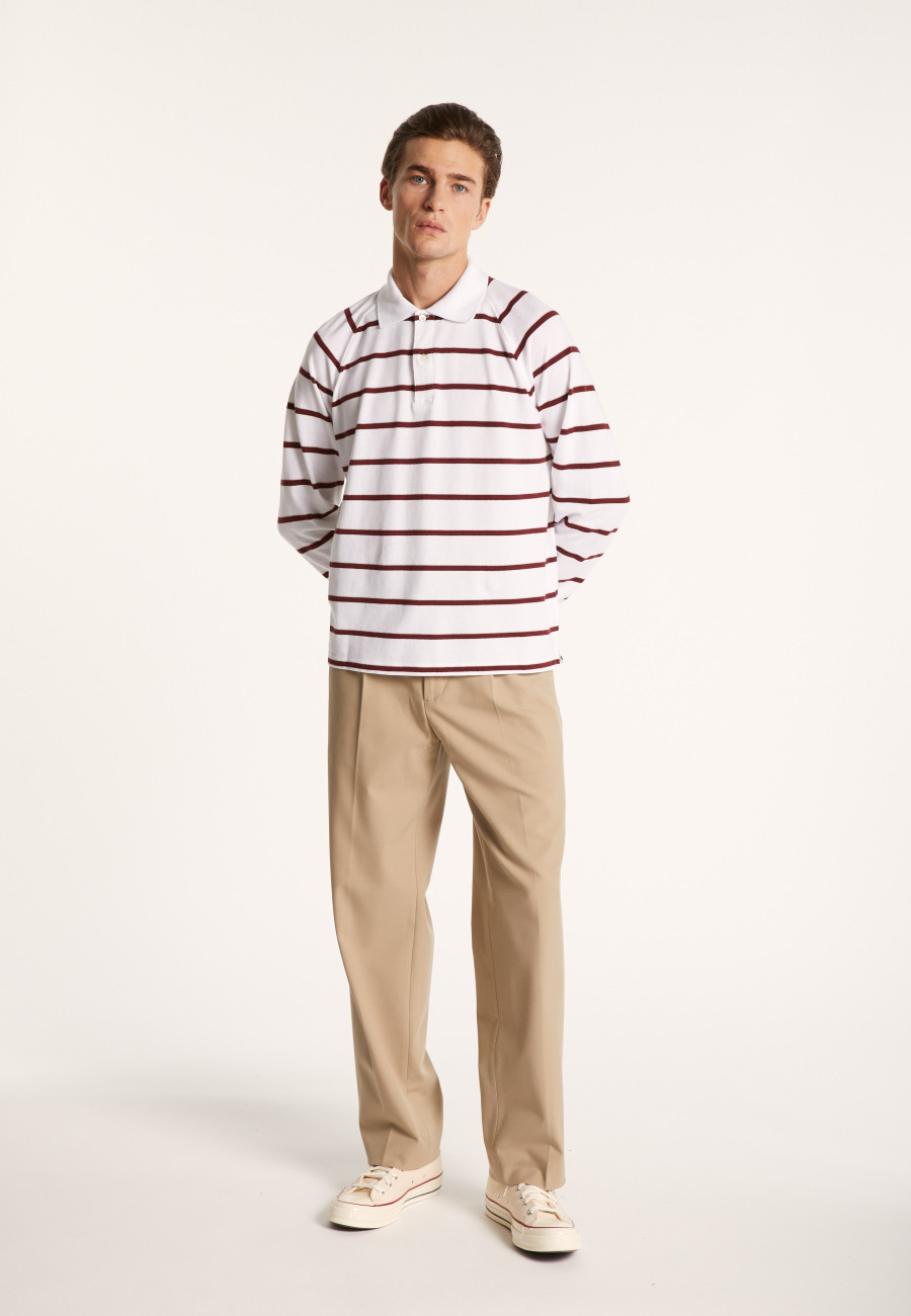 Long-sleeved striped cotton polo shirt - Pavel