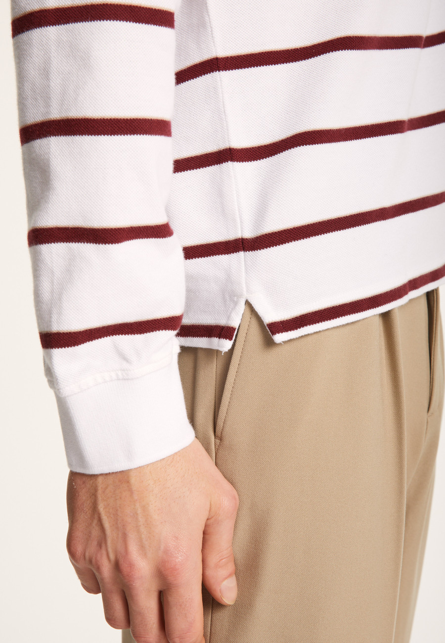 Polo en coton manches longues à rayures - Pavel 7360 blanc/rubis/sahara - 02 Blanc