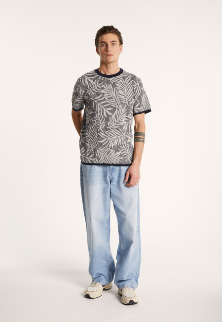 Round neck t-shirt with cotton linen blend pattern - Isham