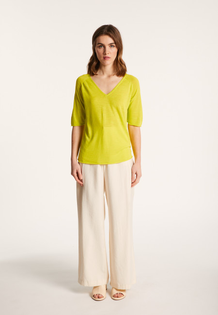 Flamed linen elbow sleeve t-shirt - Bonbon