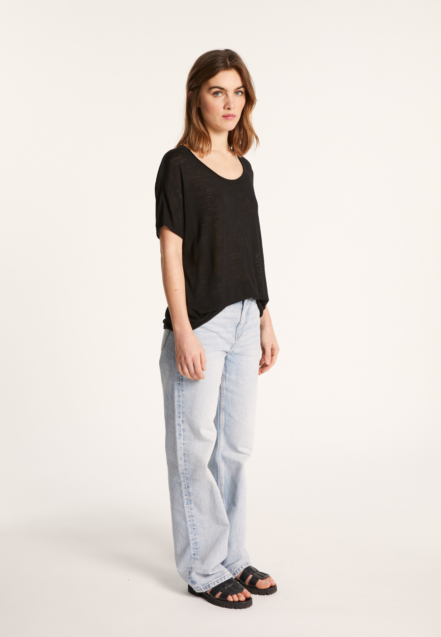 T-shirt col rond en lin flammé - Loli