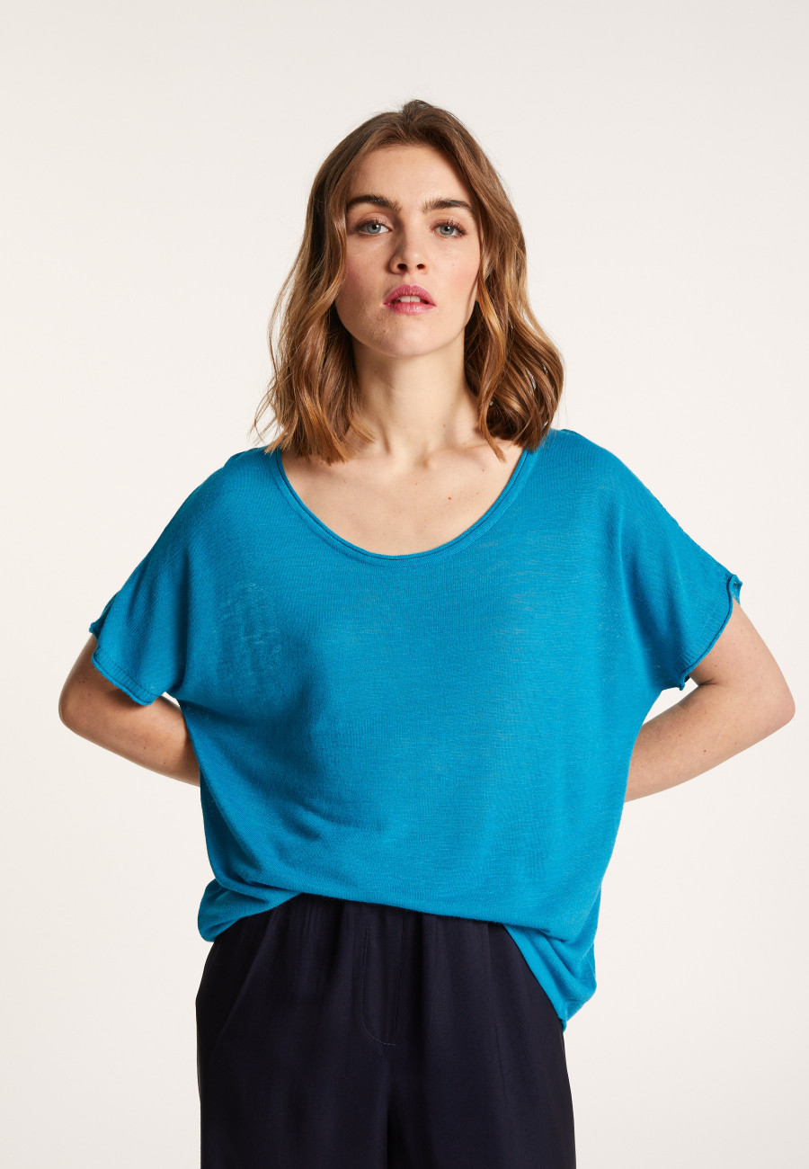T-shirt col rond en lin flammé - Loli