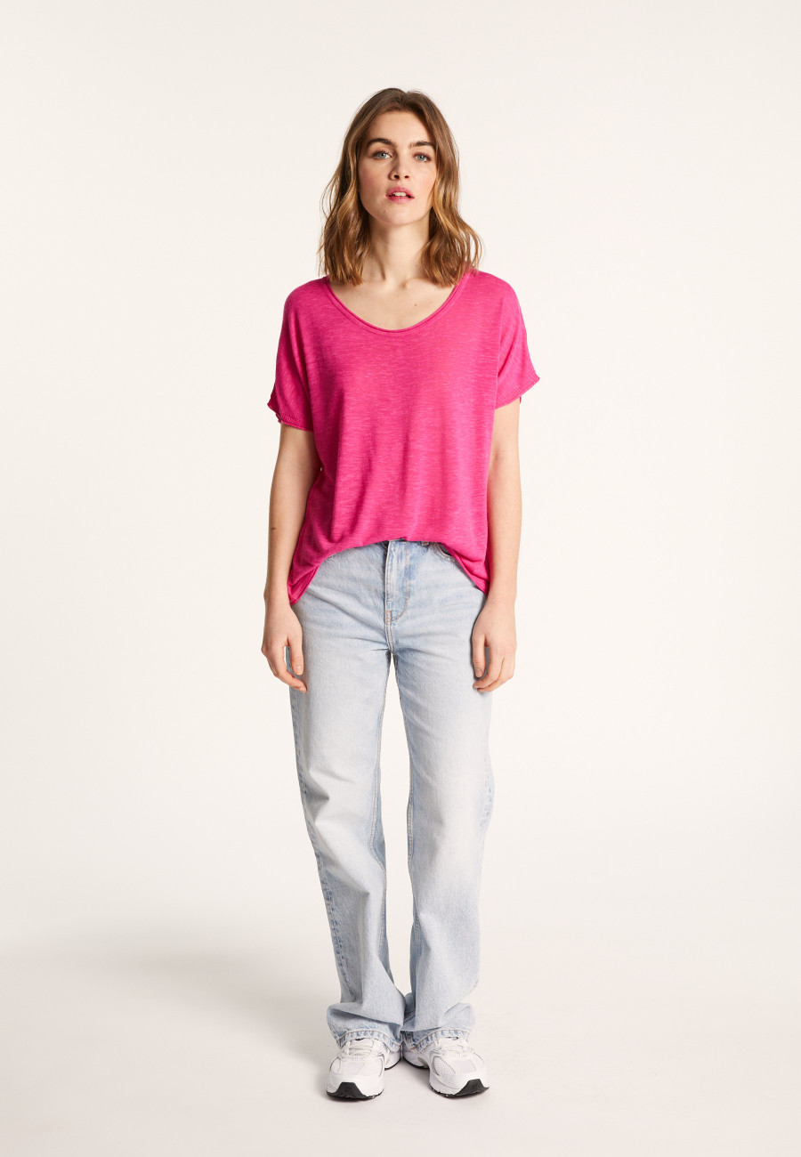 T-shirt col rond en lin flammé - Loli