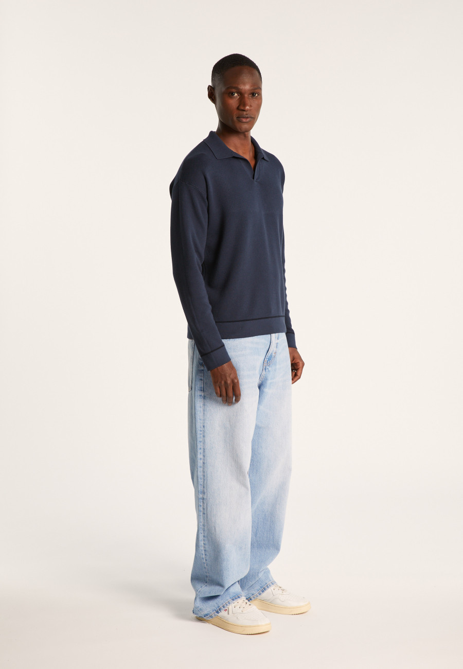 Polo manches longues coton et lin flammé - Ido