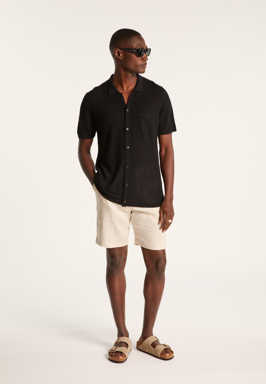Short-sleeved flamed linen shirt - Icarus