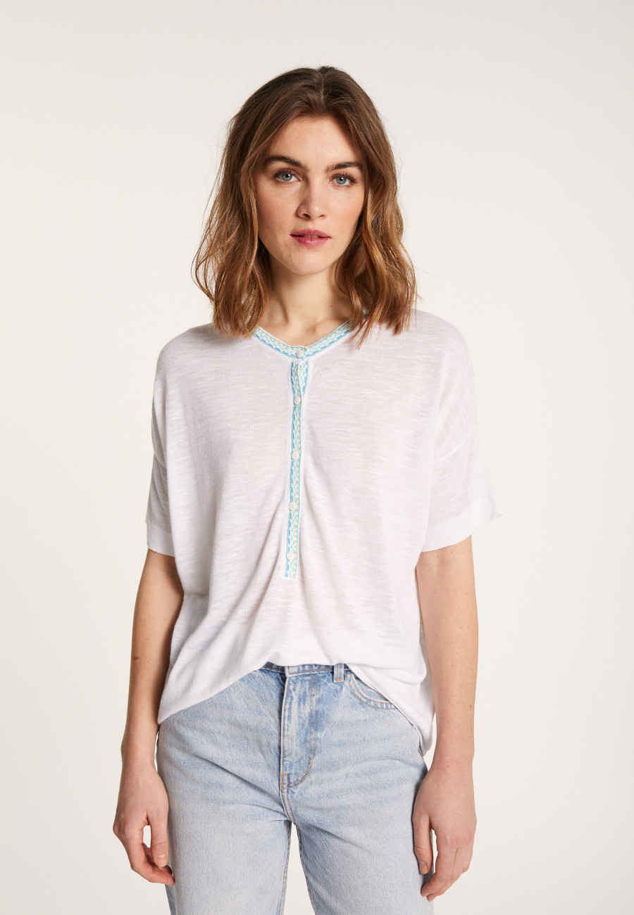 Short-sleeved cotton and linen cardigan - Laura