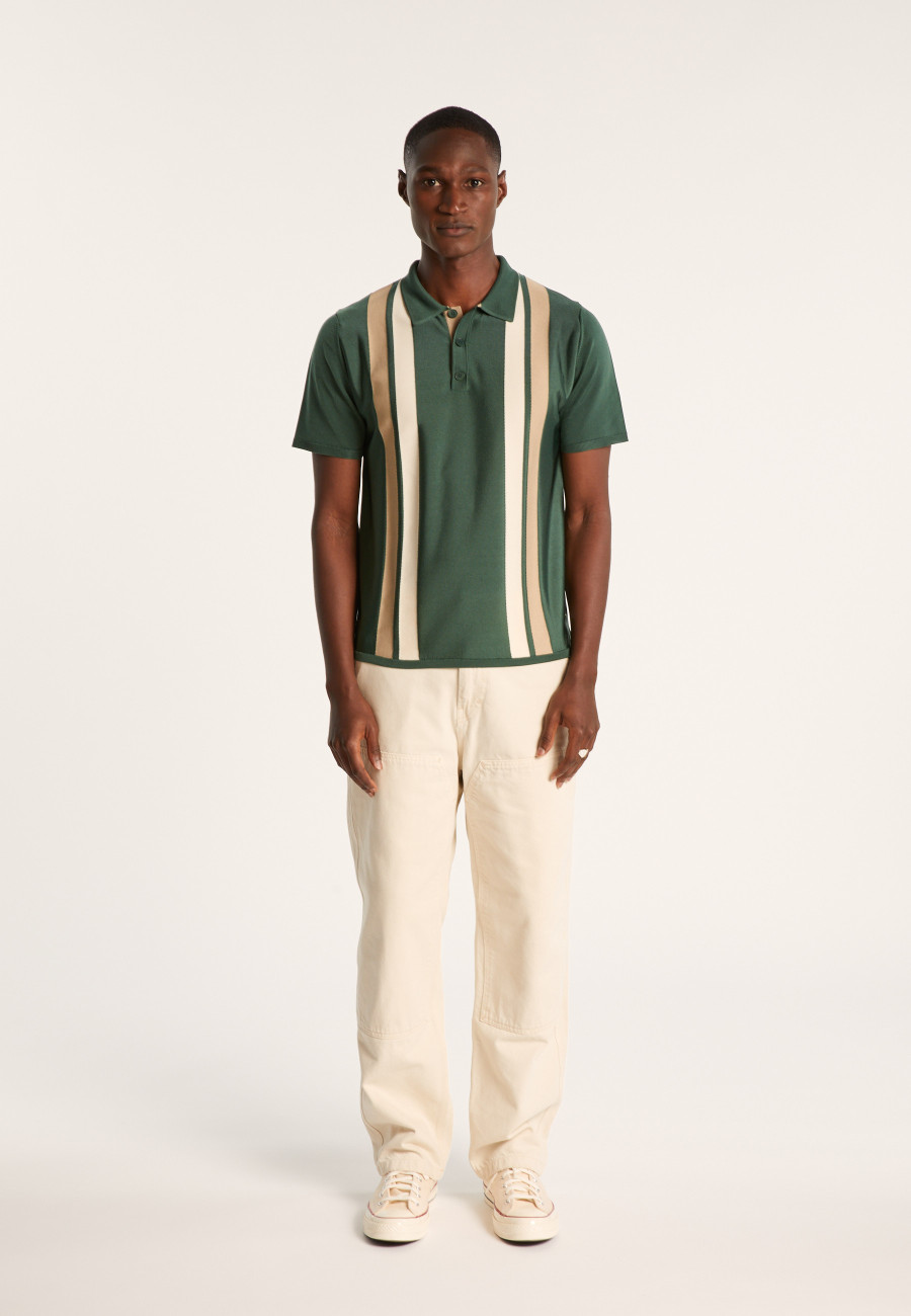 Poloshirt mit 4 vertikalen Streifen aus Fil Lumière – Ilann