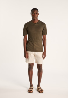 T-shirt col tunisien en lin flammé - Baraka 7212 fusain - 83 Kaki