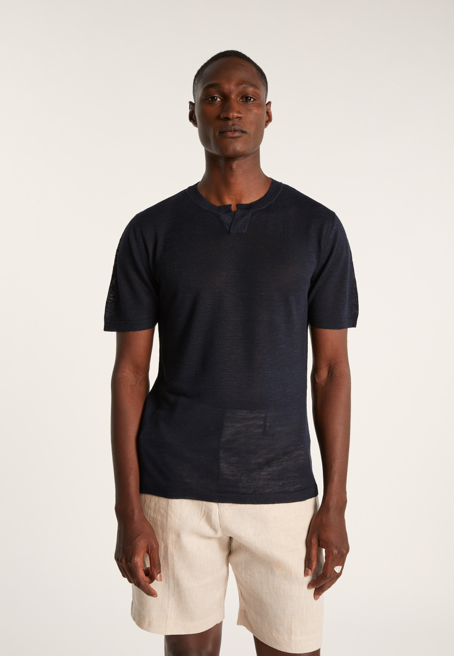 Slub linen t-shirt with Tunisian collar - Barakae