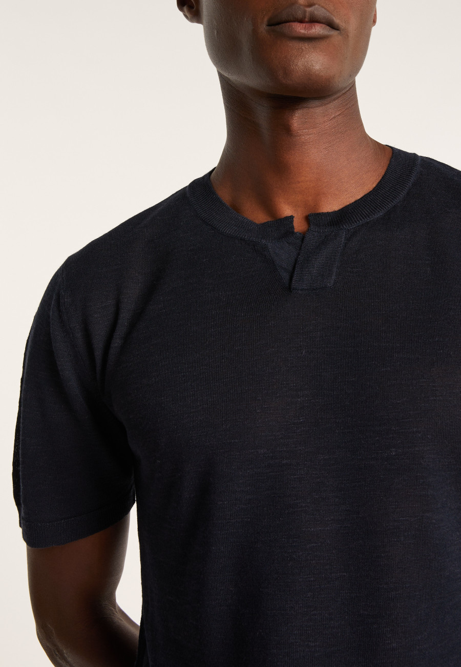 T-shirt col tunisien en lin flammé - Barakae