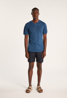 T-shirt col tunisien en lin flammé - Baraka 7212 fusain - 83 Kaki