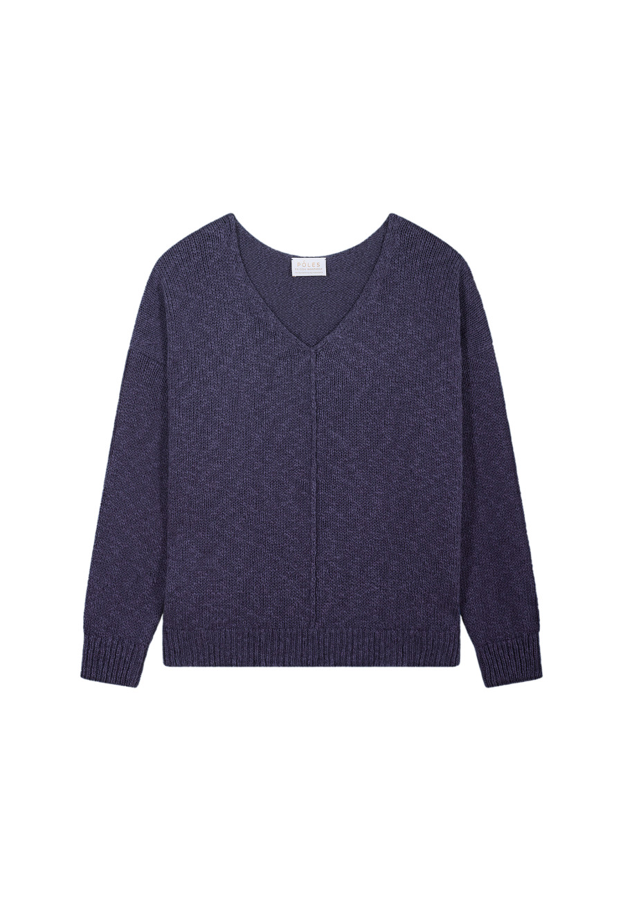 Pulcykp Women Wool Seamless Sweater Loose V-Neck Long Sleeve