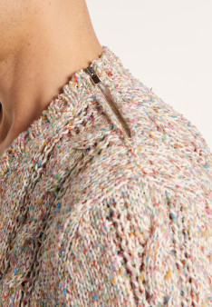 Pull à torsades fantaisie - Lizio 6546 blanc chine - multicolore 