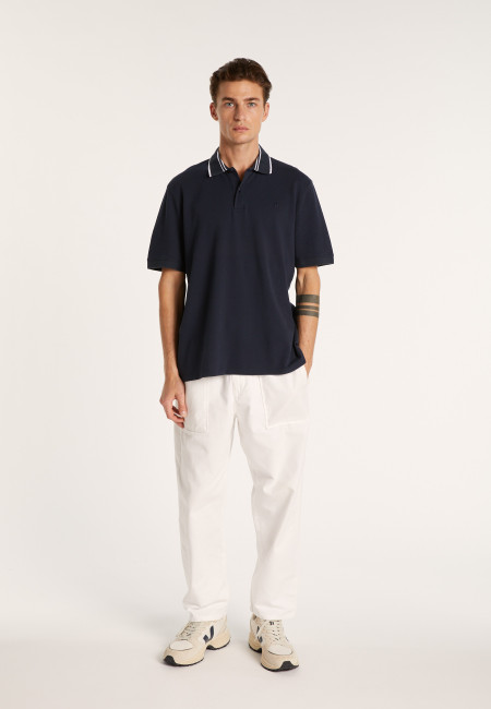 Cotton polo shirt with two-tone collar - Bistro