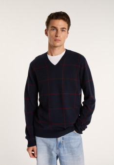 Checkered cashmere V-neck sweater - Arthur