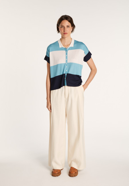 Tricolor natural silk blouse - Alyzée