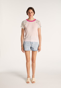 T-shirt bi-matières soie et coton - Jimmy 6579 nymphe fushia - 24 Rose clair