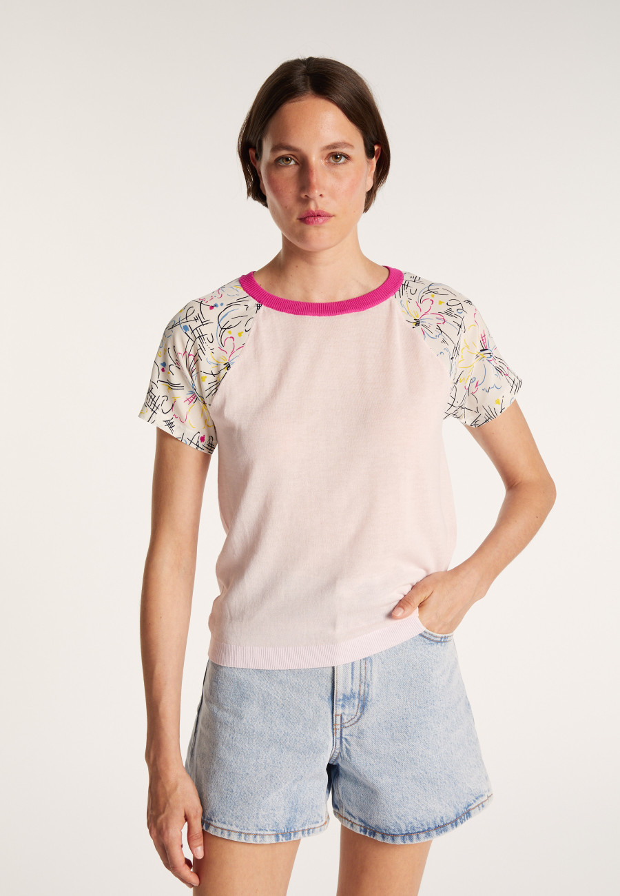 T-shirt bi-matières soie et coton - Jimmy 6579 nymphe fushia - 24 Rose clair