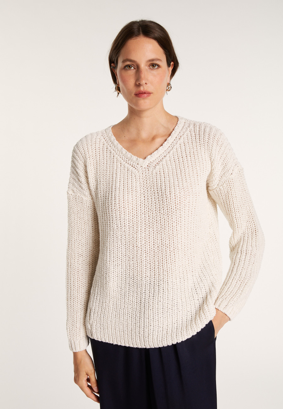 Pull col V en soie laine coton - Bulle 6883 flamine - 15 Orange