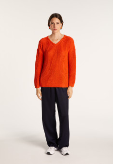 Pull col V en soie laine coton - Bulle 6883 flamine - 15 Orange