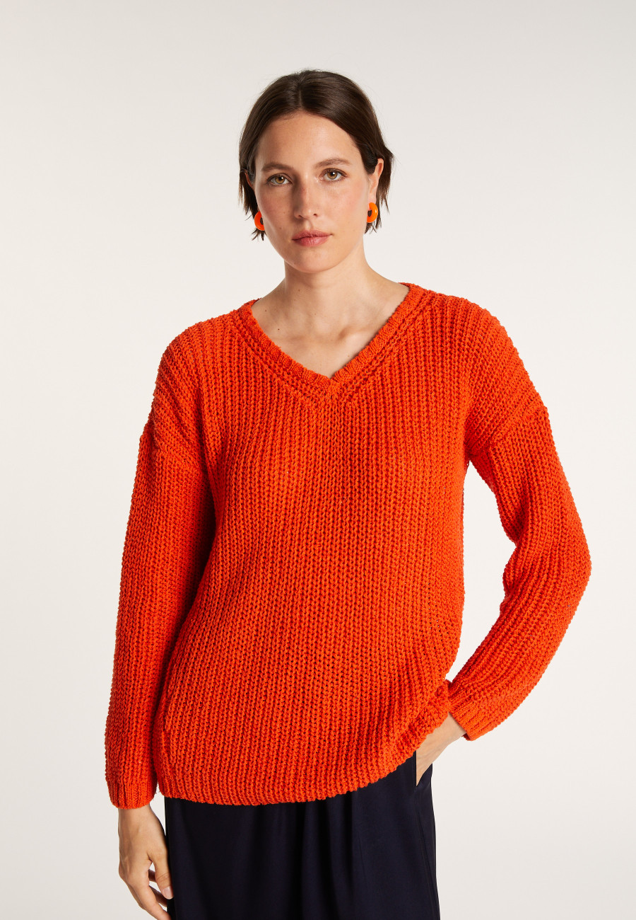 Pull col V en soie laine coton - Bulle 6883 flamine - 15 Orange